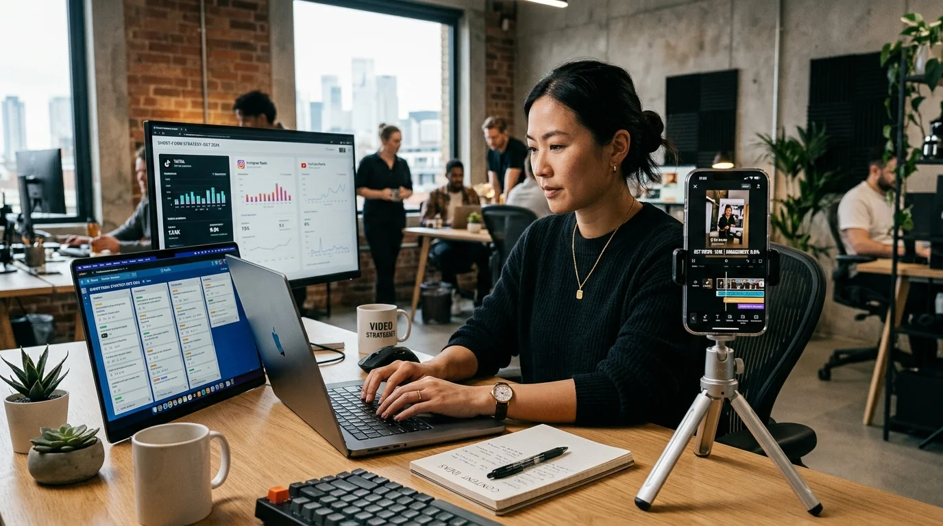 Reels vs YouTube Shorts vs TikTok comparison — creator workspace comparing short-form video performance and analytics across platforms