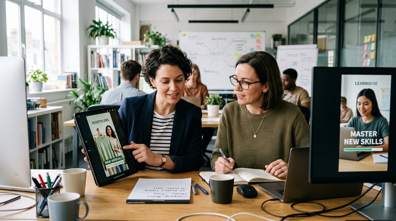 Business marketing strategists analyzing short-form video campaigns for lifestyle and educational brands